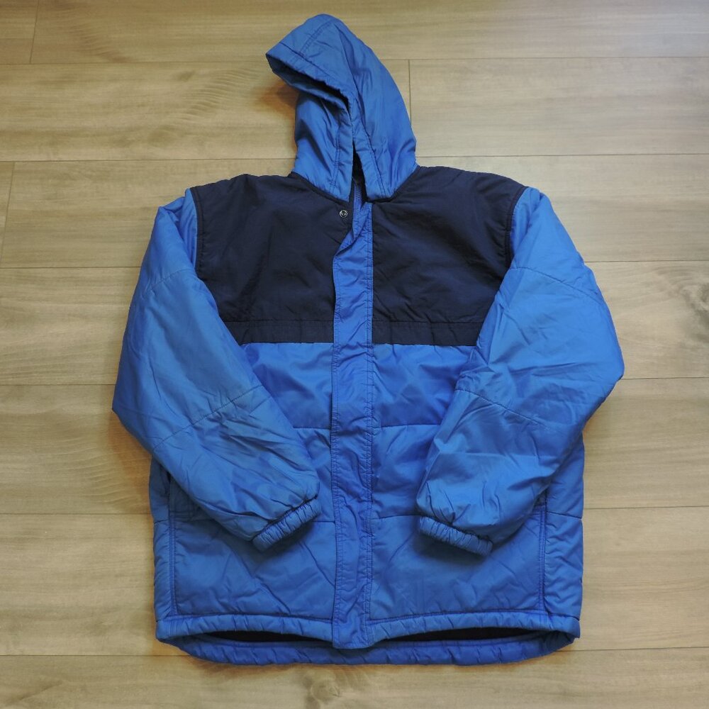 Vintage 90s Nike Adult XL White Tag Puffer Jacket Navy Blue Big Check Swoosh